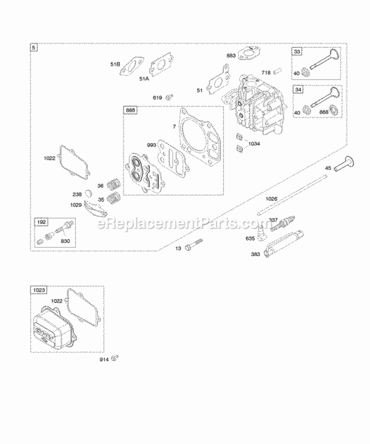 Cylinder Head Diagram and Parts List for 12R512-0114-B1  Briggs and Stratton Engine